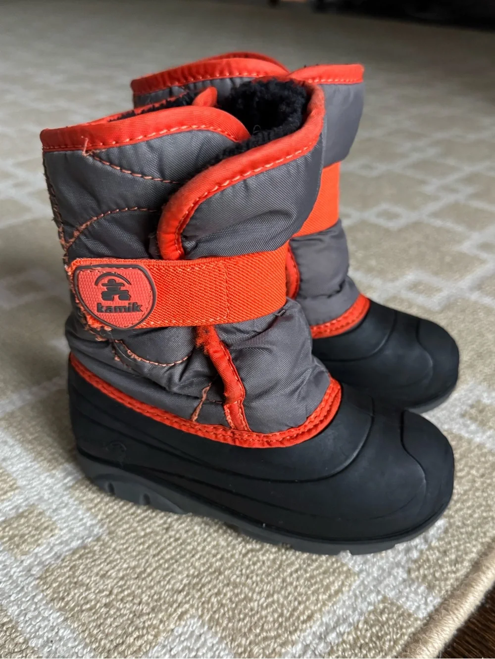 Kamik Kids Insulated Waterproof Winter Snow Boots Gray Orange Boys Size 10